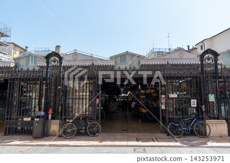 Historic iron gates at the entrance of Mercato Albinelli in Modena Italy Historic iron gates at the entrance of Mercato Albinelli in Modena Italy 143253971