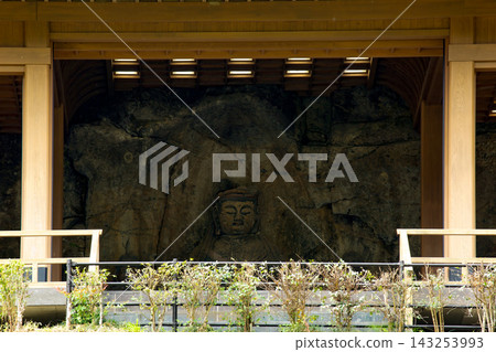 Seated statue of Dainichi Nyorai seen from Usuki Stone Buddha Park Seated statue of Dainichi Nyorai seen from Usuki Stone Buddha Park 143253993