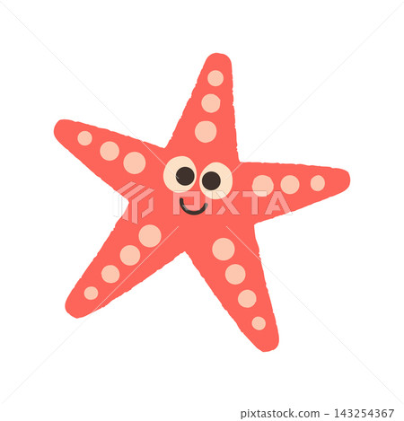 Cute Pink Starfish Character with Smiling Face. Illustration for nursery art, stickers, and marine decor. Cute Pink Starfish Character with Smiling Face. Illustration for nursery art, stickers, and marine decor. 143254367