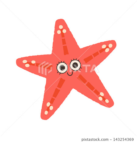 Cute Pink Starfish Character with Smiling Face. Illustration for nursery art, stickers, and marine decor. Cute Pink Starfish Character with Smiling Face. Illustration for nursery art, stickers, and marine decor. 143254369
