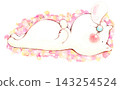 A cute, hand-drawn illustration of a cat sleeping soundly. 143254524