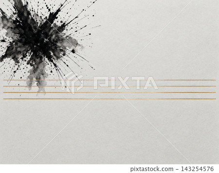 和紙左上角有動感的墨跡潑濺，中間有極細的金線貫穿。 143254576