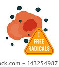 Free radicals attack sign over damaged cell 143254987