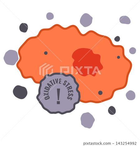 Oxidative stress from free radicals sign on damaged cell Oxidative stress from free radicals sign on damaged cell 143254992