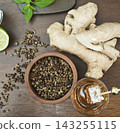 Natural Ingredients for Wellness: Ginger, Sichuan Pepper, Lime, and Honeycomb. 143255115
