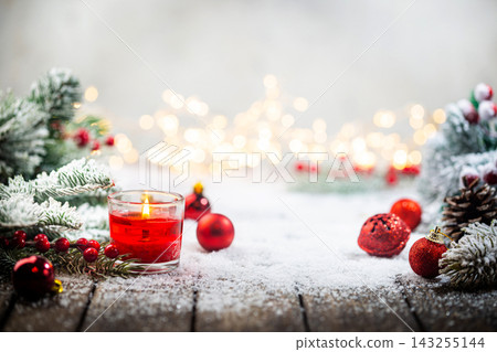 Christmas decorations on snow 143255144