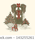 Christmas Porch Tree Toile Sketch Invitation Vector 143255261
