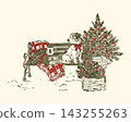 Christmas Puppy Tree Toile Sketch Greeting Card Vector 143255263