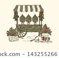 Christmas Market Cart Toile Sketch Greeting Card Vector 143255266