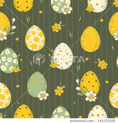 Floral Easter Egg Seamless Pattern Vector Floral Easter Egg Seamless Pattern Vector 143255268