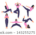 Women Yoga Pose Clipart Set Vector 143255275