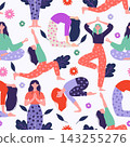 Women Yoga Pose Seamless Pattern Vector 143255276