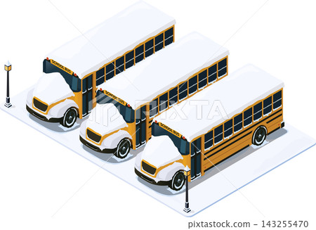 Snowbound school busses in winter Snowbound school busses in winter 143255470