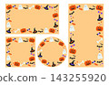 可愛的萬聖節橙色邊框背景向量插圖集（無文字） 143255920