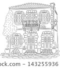 Black and white vector illustration of traditional house in Chania, Crete, Greece 143255936