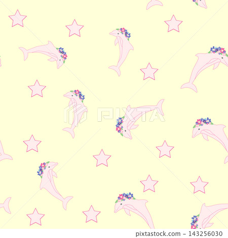 Children's print for newborns with sea animals. Animal in a wreath among the stars and crescent moon Children's print for newborns with sea animals. Animal in a wreath among the stars and crescent moon 143256030