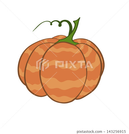 Isolated orange pumpkin cutout with green stem on transparent Isolated orange pumpkin cutout with green stem on transparent 143256915