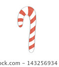 Red and white striped candy cane on white background 143256934