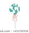 Teal and white swirl lollipop with pink ribbon bow on stick 143256936