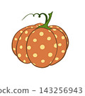 Spotted pumpkin illustration with green stem and curly tendril on 143256943
