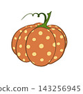 Cluster of pumpkins with green stem and leaves isolated on 143256945