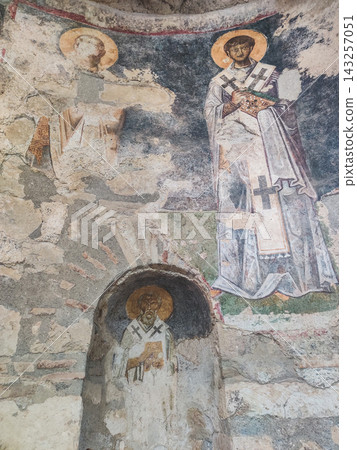 Ancient Byzantine frescoes of saints in the Church of St Nicholas Myra Turkey Ancient Byzantine frescoes of saints in the Church of St Nicholas Myra Turkey 143257051