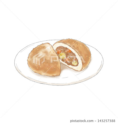 Curry bread cut in half Curry bread cut in half 143257388