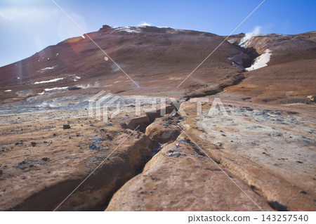 Hverir geothermal area with volcanic landscape in Iceland Hverir geothermal area with volcanic landscape in Iceland 143257540