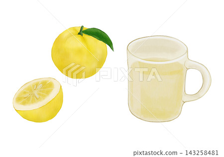 柚子和柚子茶的水彩插圖。 143258481