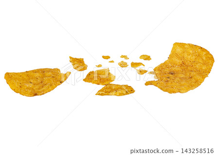 snacks potato corn triangle scrap isolated on white background snacks potato corn triangle scrap isolated on white background 143258516