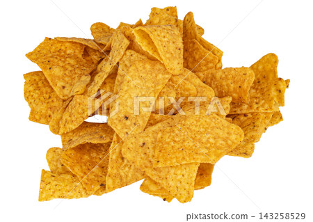 snacks potato corn triangle scrap isolated on white background snacks potato corn triangle scrap isolated on white background 143258529