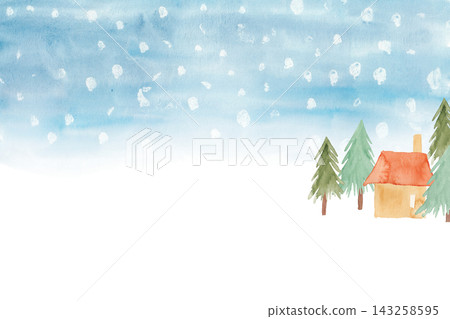 水彩背景,飄落的雪花、房子和森林 3 水彩背景,飄落的雪花、房子和森林 3 143258595