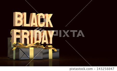 Black Friday Shopping Event with Golden Gift Boxes 3d render. Black Friday Shopping Event with Golden Gift Boxes 3d render. 143258847
