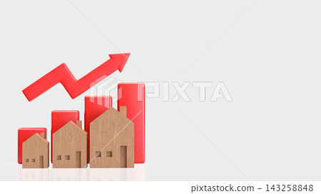 Rising Real Estate Market with Wooden Houses and a Red Growth Chart 3d render. Rising Real Estate Market with Wooden Houses and a Red Growth Chart 3d render. 143258848