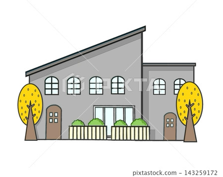 Illustration (icon) of a simple, newly built single-story house. 143259172