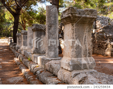 Colonnaded paved ancient street in Phaselis, Turkey Colonnaded paved ancient street in Phaselis, Turkey 143259434
