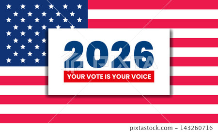 2026 USA Election with American Flag and Your Vote Is Your Voice Banner Background 2026 USA Election with American Flag and Your Vote Is Your Voice Banner Background 143260716