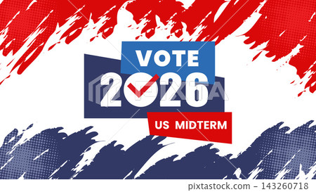 2026 US Midterm Election Vote Banner with Red Blue Brush Stroke Background 2026 US Midterm Election Vote Banner with Red Blue Brush Stroke Background 143260718