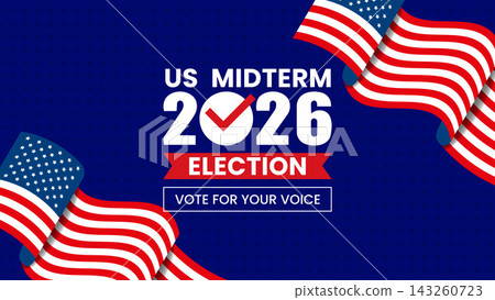 2026 US Midterm Election Banner with Waving American Flags and Vote Message 2026 US Midterm Election Banner with Waving American Flags and Vote Message 143260723