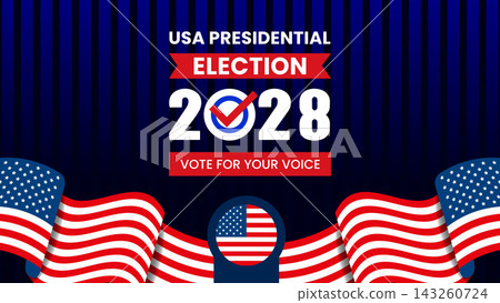 2028 USA Presidential Election Banner with American Flags and Vote Message 2028 USA Presidential Election Banner with American Flags and Vote Message 143260724