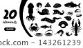 Seafood marine fish illustration vector flat element set 143261239