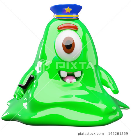 Glossy cartoon monster police character 3D vector element Glossy cartoon monster police character 3D vector element 143261269