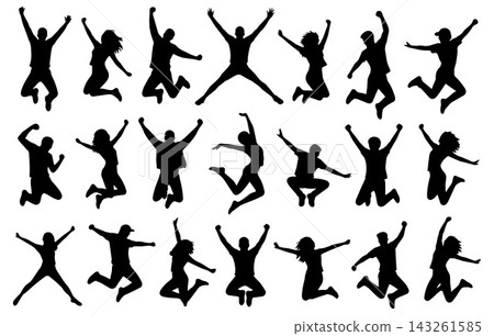 Silhouette people jumping set with different dynamic poses.Vector illustration. 143261585