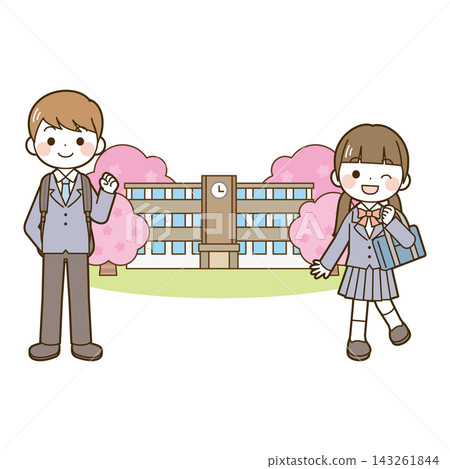 進入校園：高中生、學校和櫻花 143261844