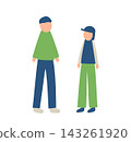 Illustrations of a man and woman wearing long sleeves 143261920