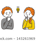 An illustration of a man and a woman facing each other, with a light bulb. 143261969