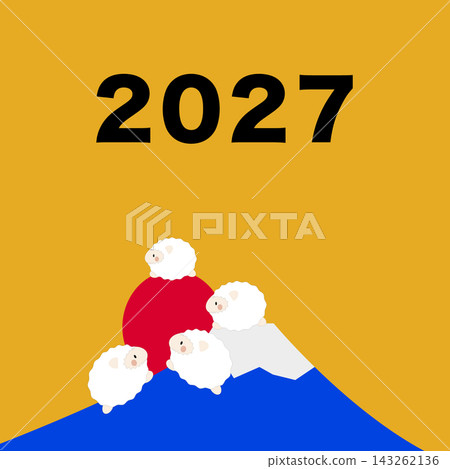 圖中描繪了日本的象徵-富士山,以及2027年的生肖-母羊和小羊。 圖中描繪了日本的象徵-富士山,以及2027年的生肖-母羊和小羊。 143262136