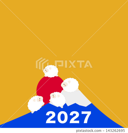 An illustration of Mount Fuji, a symbol of Japan, and a family of four sheep, the zodiac animal for 2027. An illustration of Mount Fuji, a symbol of Japan, and a family of four sheep, the zodiac animal for 2027. 143262695