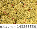 Dehydrated vegetable seasoning mix granules texture close up macro 143263530