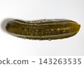 Fermented cucumber pickle preserved brine vinegar isolated food texture closeup 143263535
